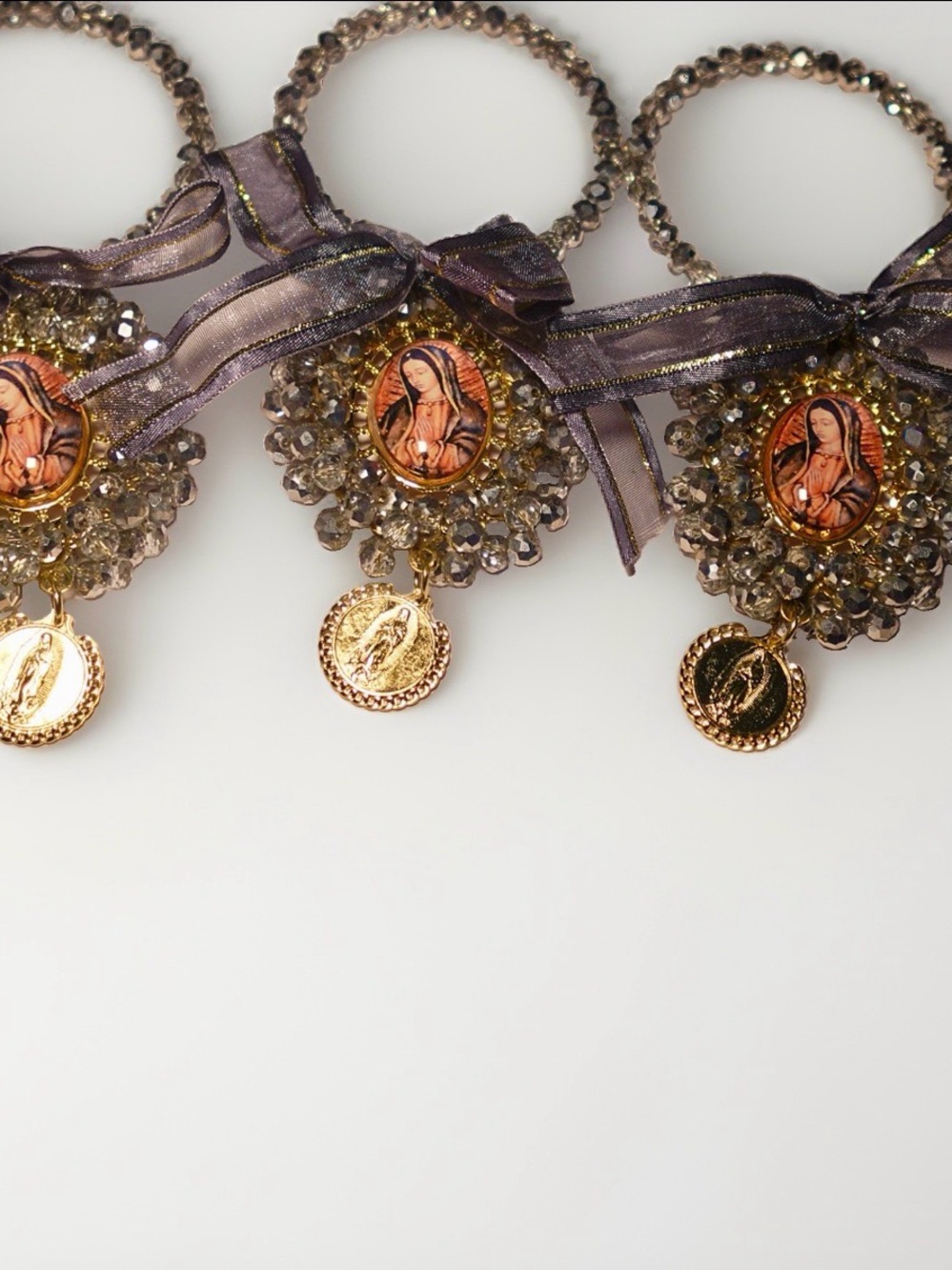 Virgen guadalupe Religious one piece Medal Beaded Bracelet with Ribbon Accent
